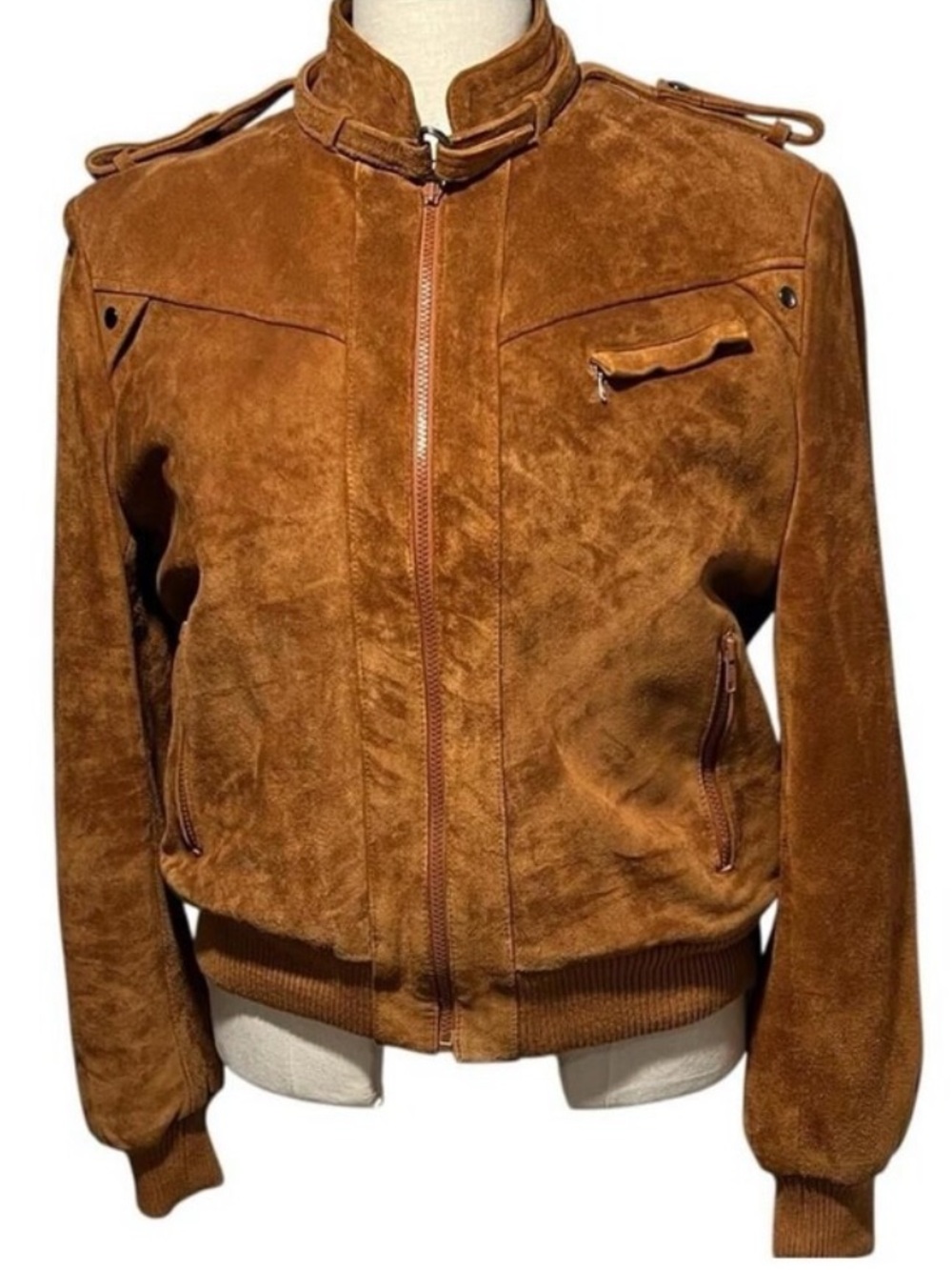 44 XL Brown Suede Bomber Jacket Sherpa Lined Berman’s Vintage LIKE NEW camel